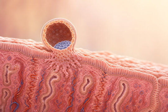 Blastocyst Implantation on Receptive Uterine Lining Cross Section