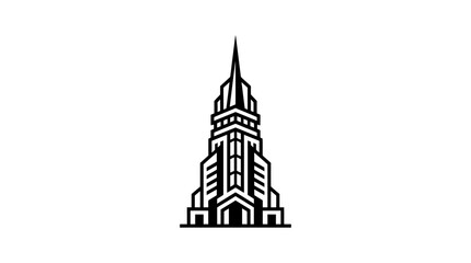 Fototapeta premium Art Deco Skyscraper Icon, Geometric Building Silhouette, Monochrome Vector