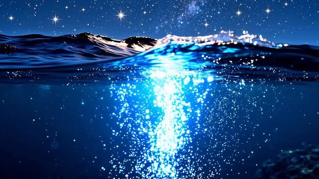 Underwater and starry sky split view