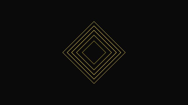 Minimalist gold geometric diamond shape pulsing animation on 4k black background