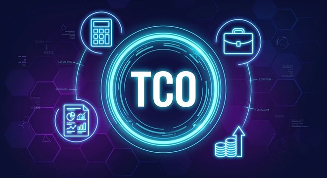 TCO Total cost of ownership concept with icons of invoice,coins, calculator and sum of costs vector ai