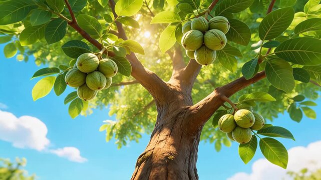 Tree with green fruits and leaves