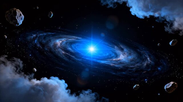 Galaxy with stars and asteroids