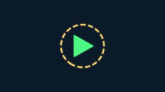 Minimalist play button animation with glowing circular loading progress indicator for digital media interfaces 4k