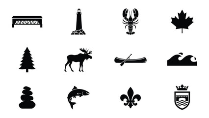 Minimalist black and white iconset showcasing nature wildlife and cultural symbols for branding © Somiran