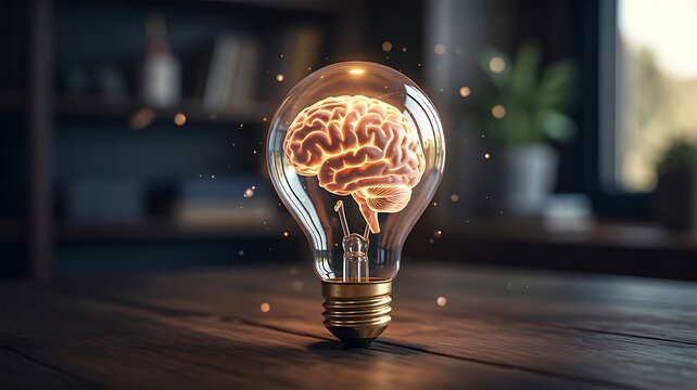 Creative glowing brain light bulb symbolizing innovation technology and smart ideas