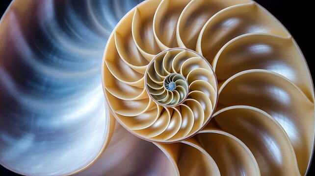 Abstract nautilus shell spiral pattern showcasing natural geometric symmetry