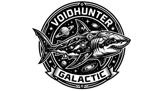 Galactic Voidhunter Shark Emblem - Cosmic Space Predator Design