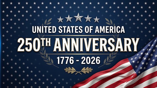 United States 250th Anniversary Celebration Banner with American Flag Background