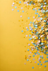 Fototapeta premium Colorful confetti scattered on yellow background