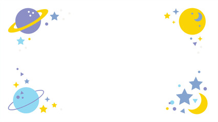 Space-themed decorative border with planets, rings, moons and stars for kids' designs and backgrounds. Flat vector illustration EPS 10. © Robich Art