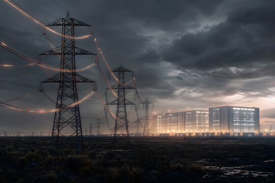 Power Grid Strain Near Glowing Data Center