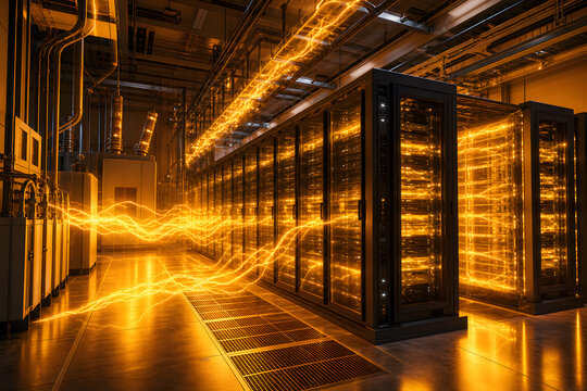 Glowing data center under surging power demand