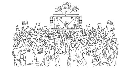 Obraz premium Live Music Concert Crowd Cheering, Fireworks Above Stage
