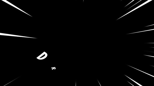 Letters D and R appear in a stylized manga-inspired graphic frame with sharp white speed lines.