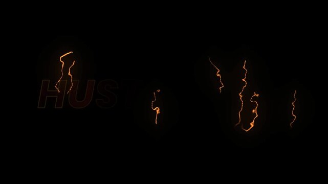 Hustling text is presented on a dark background with vertical glowing orange light trails.