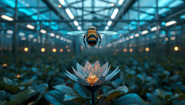 温室で花を受粉する未来型ロボット蜂のテクノロジー素材