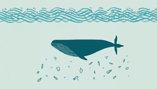 海を守るメッセージを伝えるクジラと波の保全イラスト