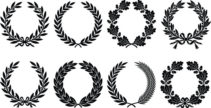 Elegant Laurel and Oak Leaf Wreath Vector Collection with Floral Victory Frames for Awards Logos Badges and Decorative Design