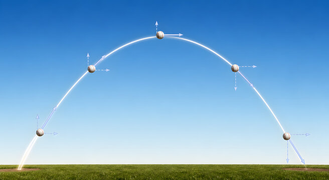 Projectile motion of baseball with parabolic trajectory