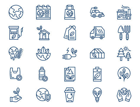 Global earth day outline collection presents detailed environmental sustainability elements. Ecology concept