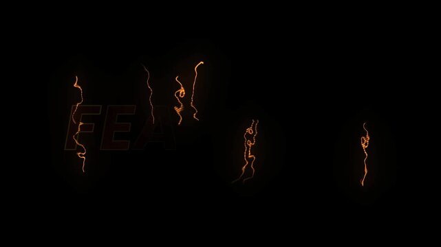 Fearing text appears on a black background accompanied by vertical glowing orange light patterns.