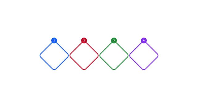 Animated 4 steps infographic diamond frames. Business presentation template 4K animation