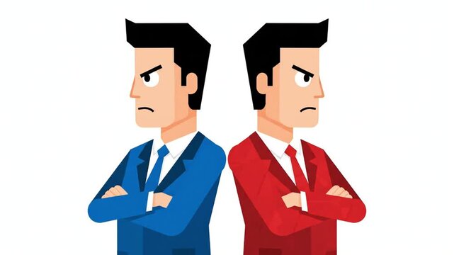 Two businessmen in suits standing with crossed arms.