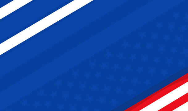 Bold graphic design background with blue, white, red stripes and stars. Ideal for patriotic events, festive celebrations, or modern themed designs.