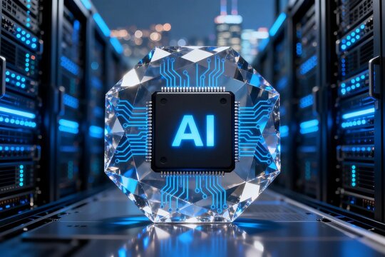 AI chip in data center with digital circuit crystal