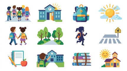Naklejka premium Collection of School Related Icons and Illustrations.