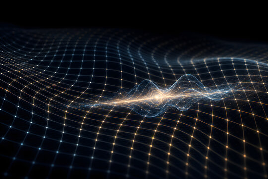Glowing spacetime grid with abstract graviton wave