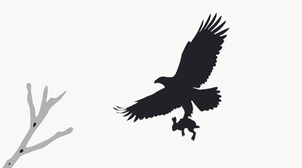 Fototapeta premium Silhouette of a massive hunting eagle flying through the air carrying a caught rabbit prey in its talons
