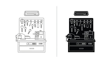 Vector illustration of retro gaming console with controllers and screen display © S2k