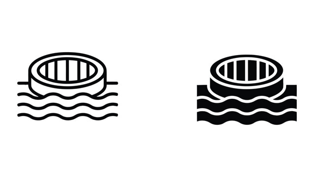 Vector illustration of two floating buoys in water with wave patterns