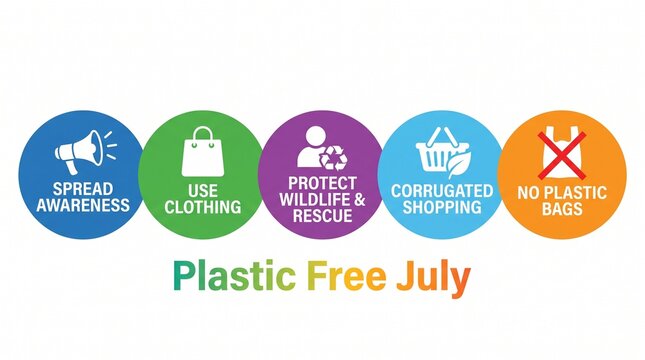 Colorful Circular Icons Promoting Plastic Free Lifestyle with Eco-Friendly Symbols