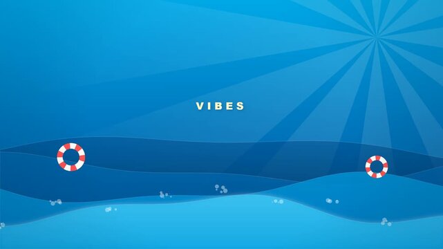 Summer Vibes Abstract Blue Underwater Illustration with Lifebuoys