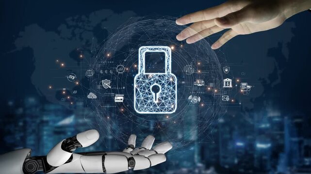 AI-secured system demonstrating multi-layer encryption, identity protection, and password security with modern digital lock interface Marrow