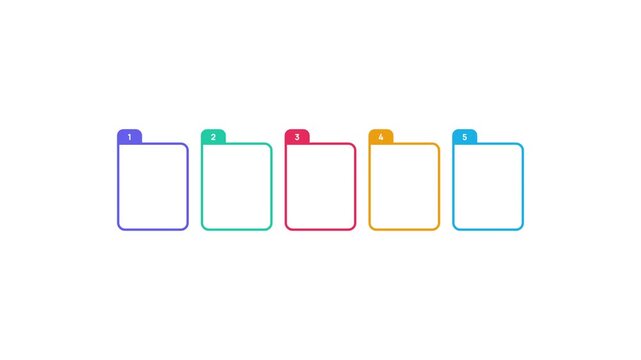 Animated 5 steps infographic tab card. Business presentation template 4K animation