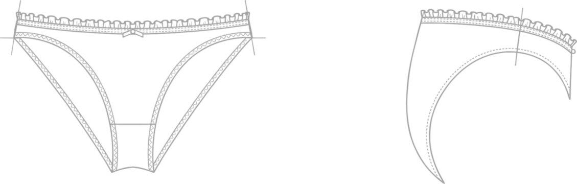 Cad drawing of lace panties technical illustration for design and manufacturing