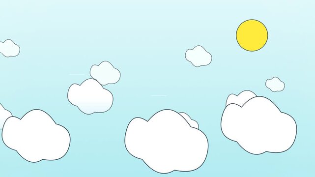 Minimalist 2D Animation of White Clouds and Sun in Blue Sky