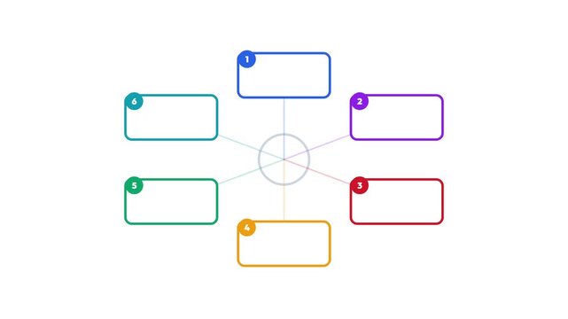 Animated 6 steps infographic radial diagram. Business presentation template 4K animation