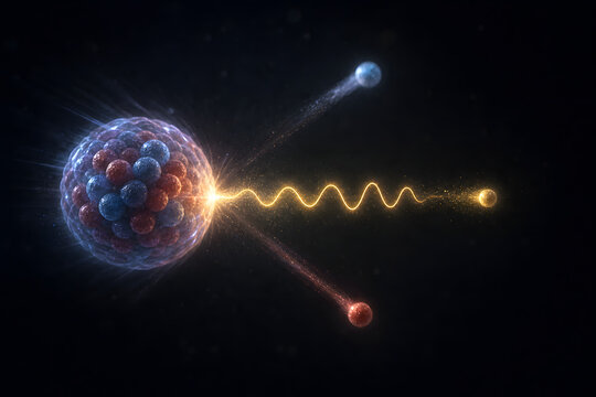 Weak force particle decay scientific illustration
