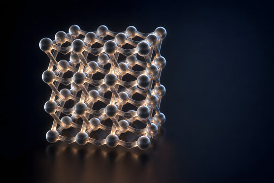Glowing silicon crystal lattice in dark studio