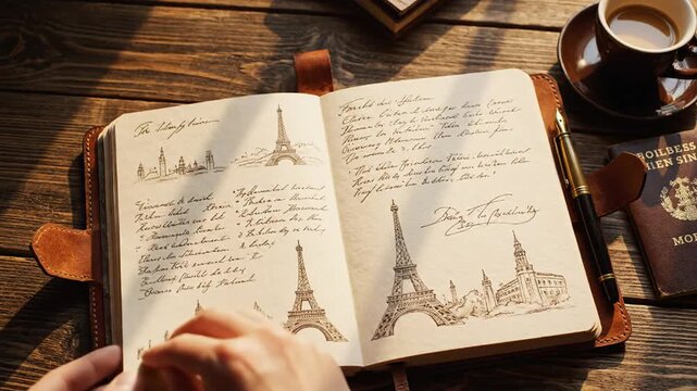 Travel Journal with Paris Sketches and Coffee