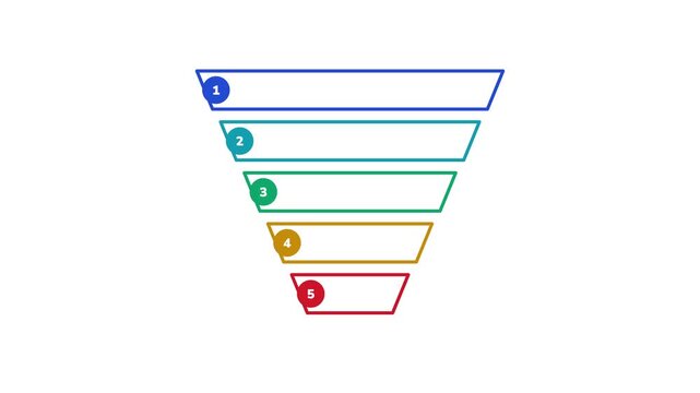 5 steps funnel infographic template with colored sections for sales process presentation