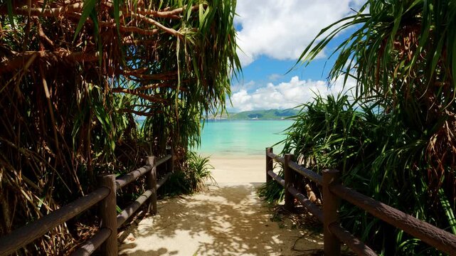 Emerald blue sea and white sand beach in Nago Okinawa Japan with relaxing tropical scenery