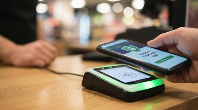 Instant payment nfc smartphone concept. Contactless mobile payment at a point-of-sale terminal