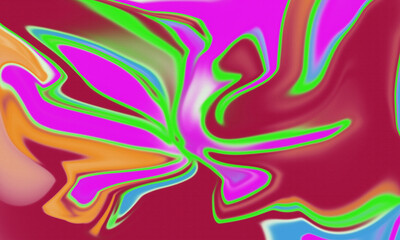 Fototapeta premium Vibrant abstract art with swirling neon colors on a maroon background