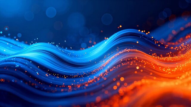 Blue and orange wavy light particles
